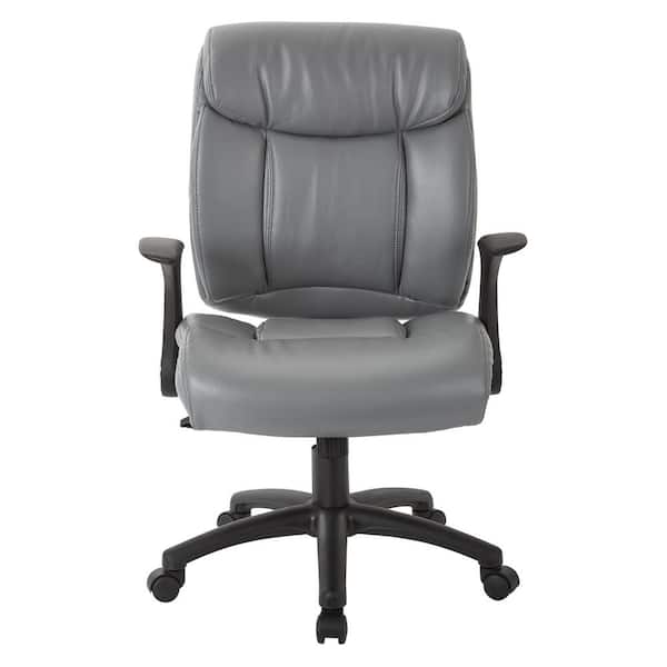 Office Star Products Charcoal Grey Faux Leather Managers Chair with Built-in Lumber Support
