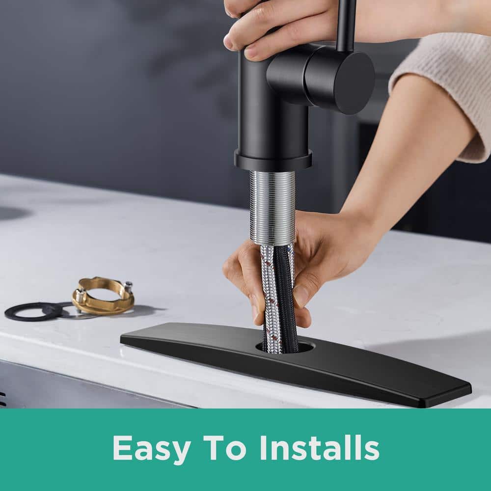 Matte Black Stainless Steel Pull Down Kitchen Faucet with Deck Plate