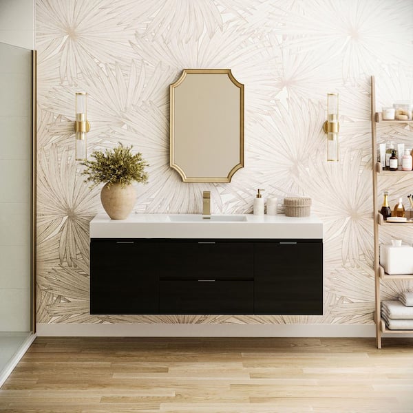 Valencia 60 in. W Wall Hung Bathroom Vanity in Dark Slate Gray with Acrylic Vanity Top in White