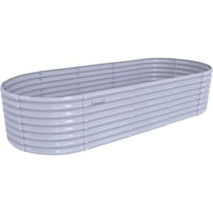 8 ft. x 3 ft. x 2 ft. Metal Oval Round Raised Garden Bed, Planter Box for Vegetables, Flowers in Light Grey