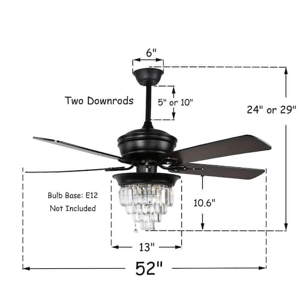 52 In Black Crystal Ceiling Fan With, 24 Inch Ceiling Fan With Light And Remote Control