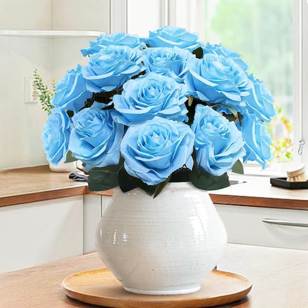 Rose216ライトブルーxs LIVING LUXURY 18 in. Deluxe Baby Blue Artificial Queen Rose Flower