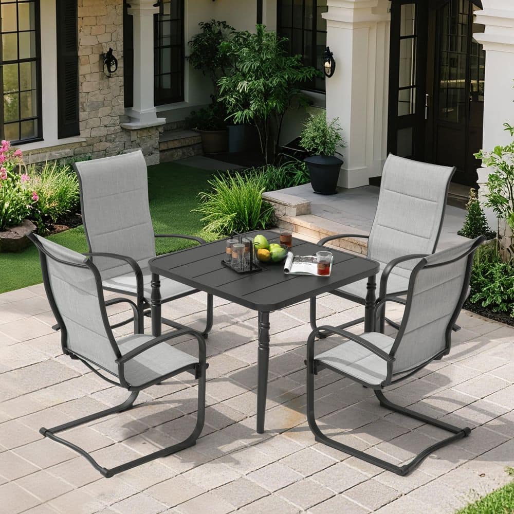 Black 5-Piece Textilene and Metal Square Outdoor Dining Set with Umbrella Hole and 4 C-Spring Motion Textilene Chairs price history on PriceWatchPro
