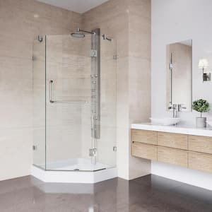 Piedmont 36 in. L x 36 in. W x 79 in. H Frameless Pivot Neo-angle Shower Enclosure in Brushed Nickel with Clear Glass