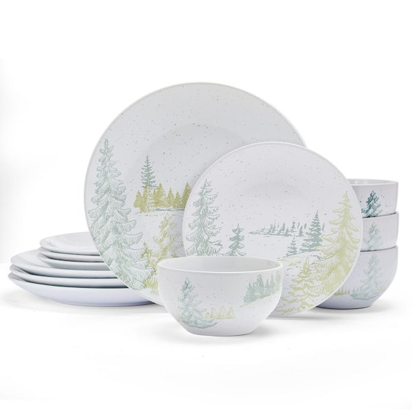 Pfaltzgraff Tranquil Trails 12-Pieces Stoneware Dinnerware Set, Multi Color, Service for 4