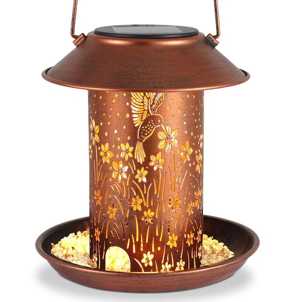 Bronze Metal Solar Lantern Outdoor Waterproof Hummingbird Feeders-Bird Feeders 2 Lbs. 3 water cups Capacity 1 pack