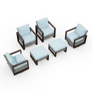 6-Piece Wicker Outdoor Sectional Set Patio Conversation 3-seat Sofa 2 Chairs with Light Blue Cushions