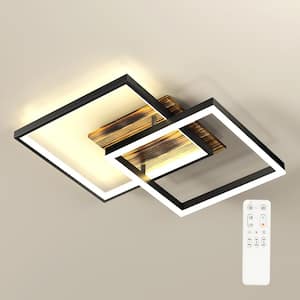 25 in. Modern Black Integrated LED Square Dimmable Aluminum Frame Semi-Flush Mount Ceiling Light with Remote Control