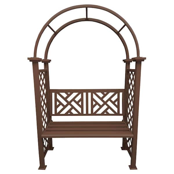 Brown Aluminum Garden Arbor Arch with 2-Seater Bench