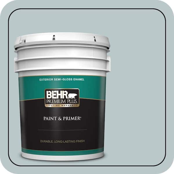 BEHR PREMIUM PLUS 5 Gal. #N470-2A Dusted Blue Semi-Gloss Enamel Exterior Paint and Primer