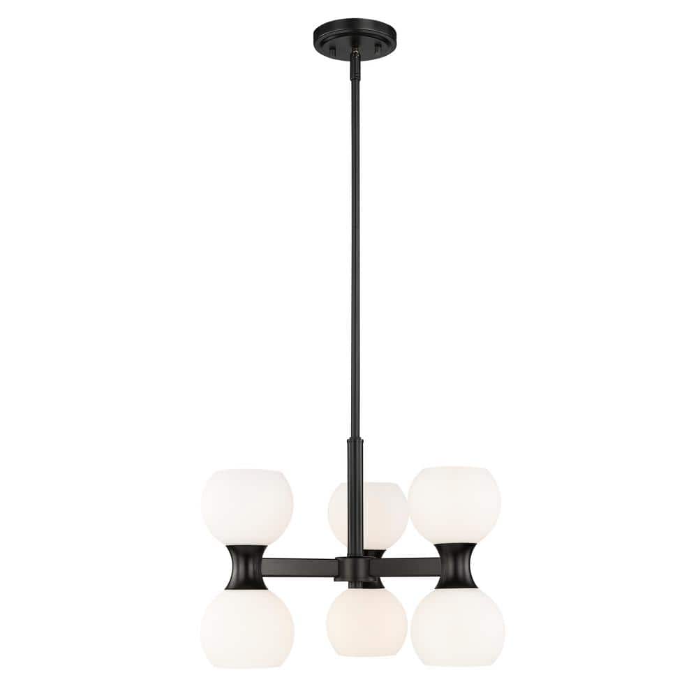 Artemis 6 Light Matte Black Shaded Chandelier Light with Matte Opal Glass S