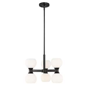 Artemis 6 Light Matte Black Shaded Chandelier Light with Matte Opal Glass Shade with No Bulbs Included