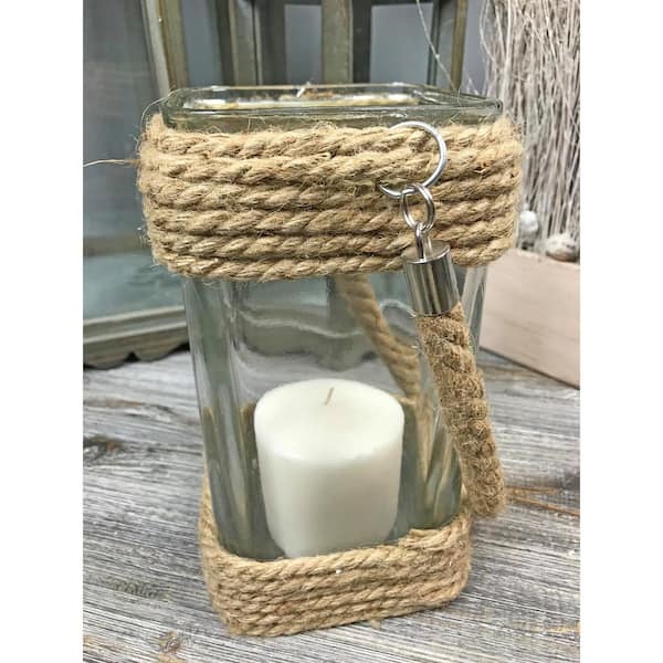 Unbranded Jute Rope Glass Square Candle Holder