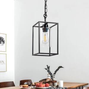 1-Light Black Hardwired Kitchen Island Lighting Fixtures with Glass Shade