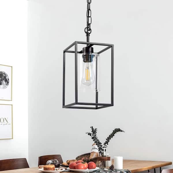 1-Light Black Kitchen Island Pendant Lighting with Glass Shade, Hanging Lighting for Living Room, Restaurant, Hallway