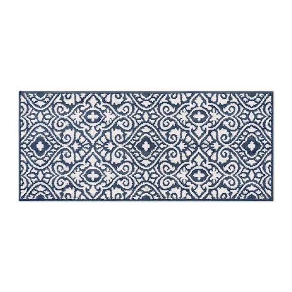 Feya 2- Tone Dusty Navy/Ivory 2 ft. x 5 ft. Tufted Persian Polypropylene Runner Rug