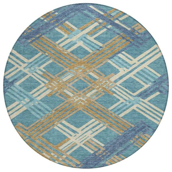 Chantille Machine Washable Indoor/Outdoor Abstract ACN2452 Teal 8 ft. x 8 ft. Round Rug