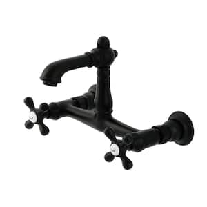 English Country Double Handle Wall Mount Bathroom Faucet in Matte Black
