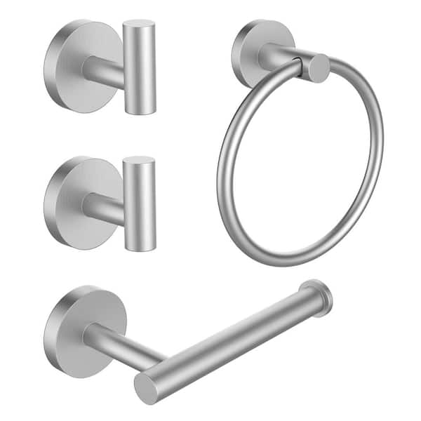 4-Piece Bath Hardware Set with Towel Ring Hand Towel Holder Toilet Paper Holder Towel Hook Modern in Brushed Nickel