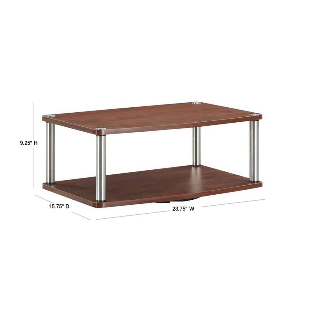 Cherry Double Tier Swivel TV Riser with Stainless Steel Poles