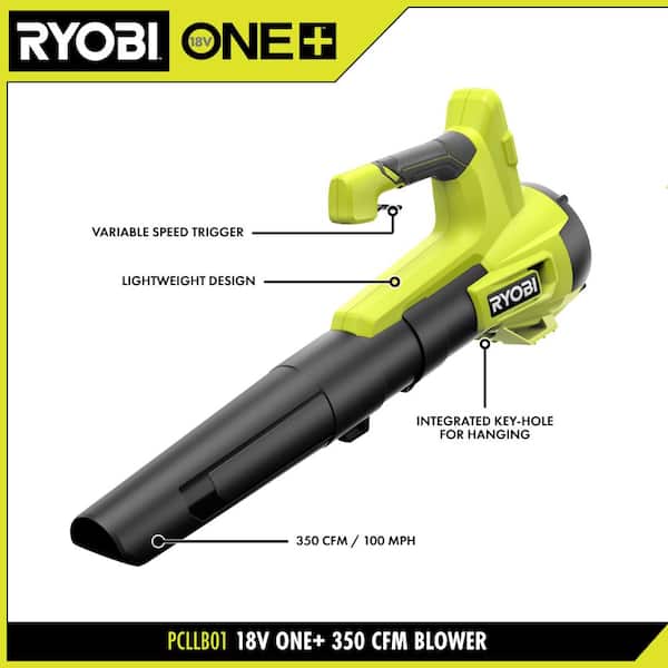 RYOBI - ONE+ 18V 100 MPH 350 CFM Cordless Battery Variable Speed Jet Fan Leaf Blower with 4.0 Ah Battery and Charger