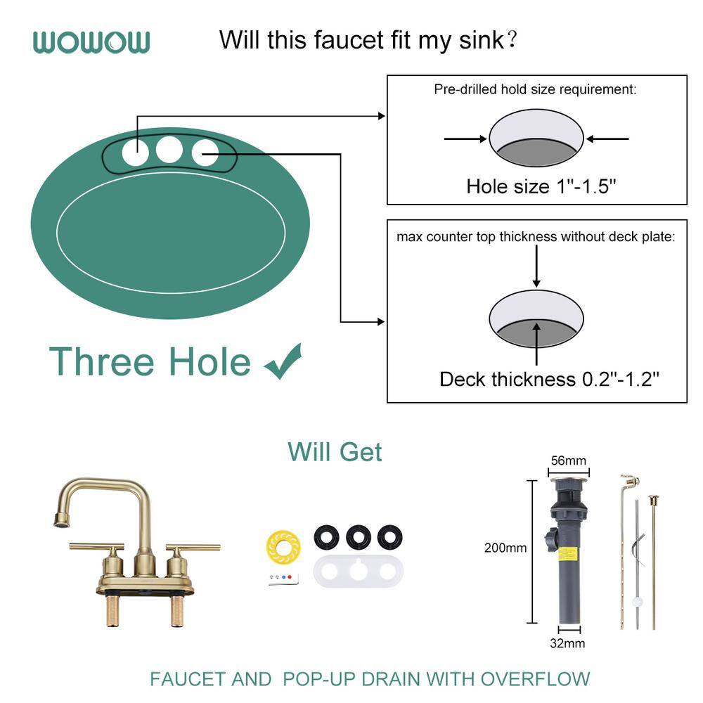 Brushed Gold Double Handle High Arc Bathroom Faucet