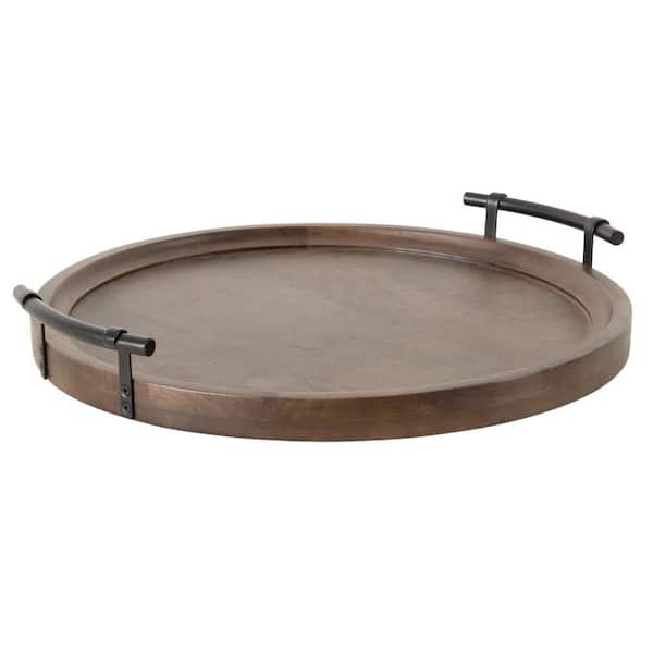 Kate and Laurel Bruillet Brown Round Wood 19 in. Decorative Tray