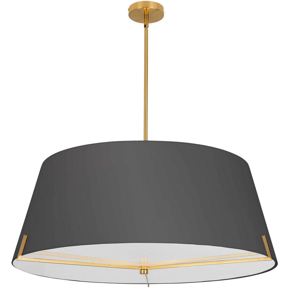 Preston 4-Light Aged Brass Shaded Pendant Light with Black Fabric Shade