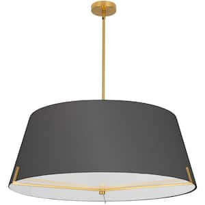 Preston 4-Light Aged Brass Shaded Pendant Light with Black Fabric Shade