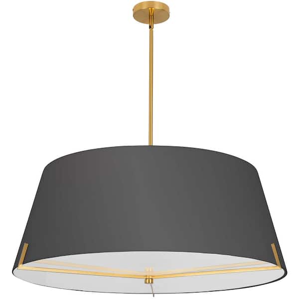 Preston 4-Light Aged Brass Shaded Pendant Light with Black Fabric Shade