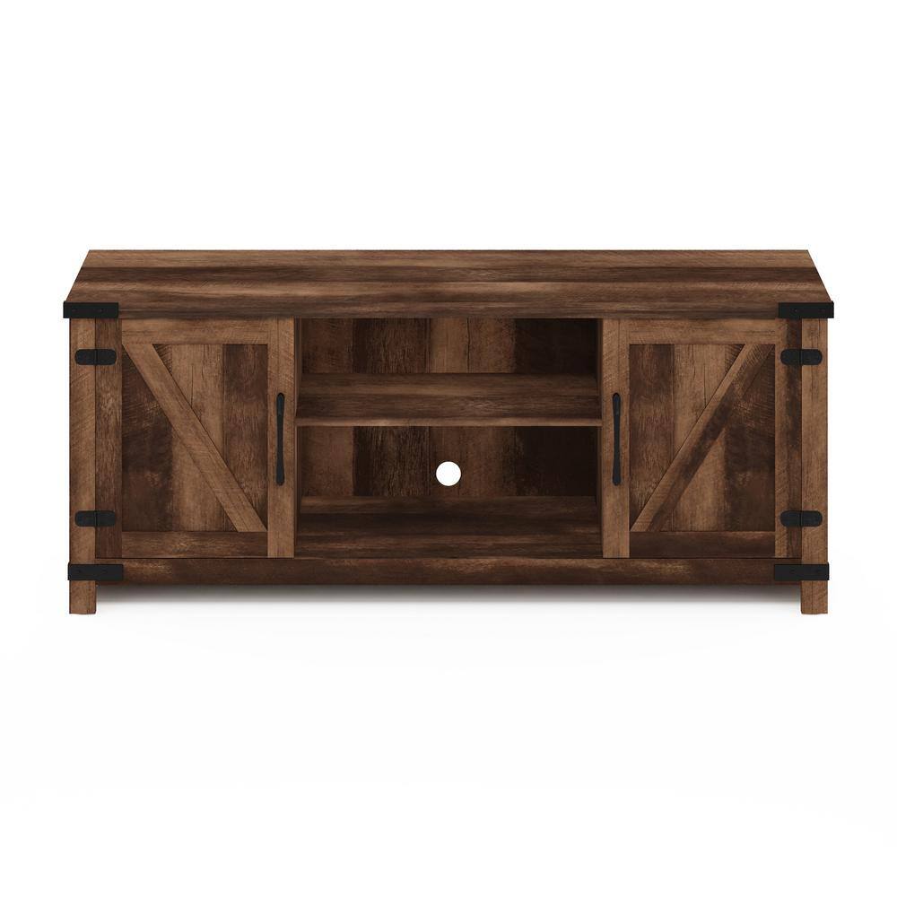 Rustic Brown Farmhouse Freestanding TV Cabinet with Barn Door