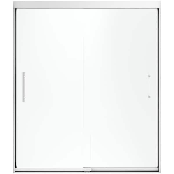 STERLING Finesse 55-60 in. x 70 in. Heavy Semi-Frameless Sliding Shower Door in Silver with Handle