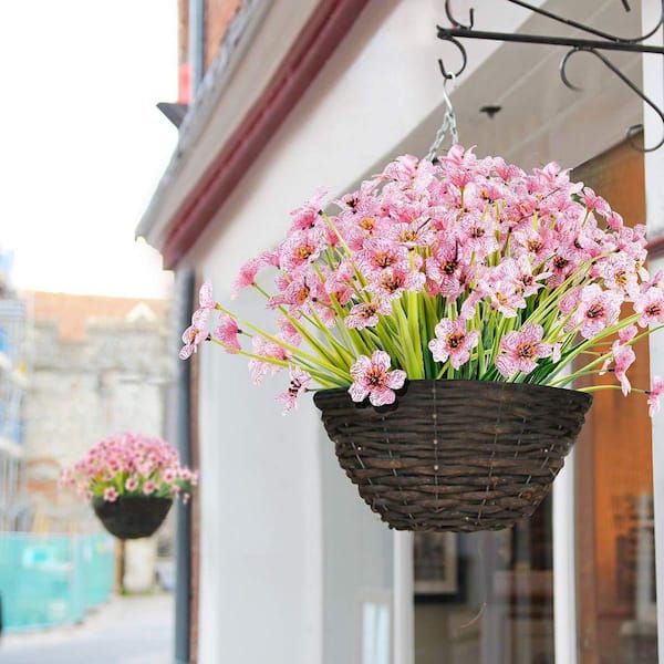 12.98 in. Pink 20 Bundles Artificial Flowers Outdoor UV Resistant