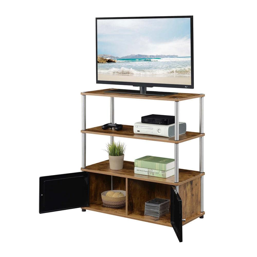 Barnwood Highboy TV Stand with Storage Cabinets and Shelving