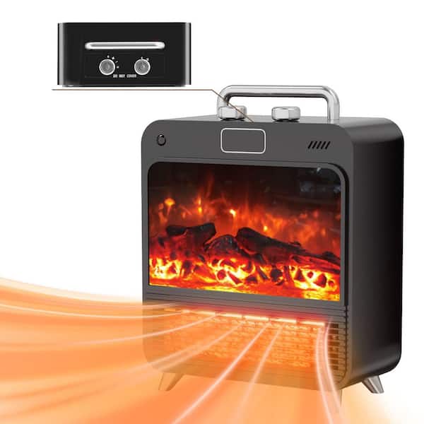 1500-Watt 13 in. Compact Ceramic Convection Electric Space Heater in Black with 3D Flame for Office and Indoor Use