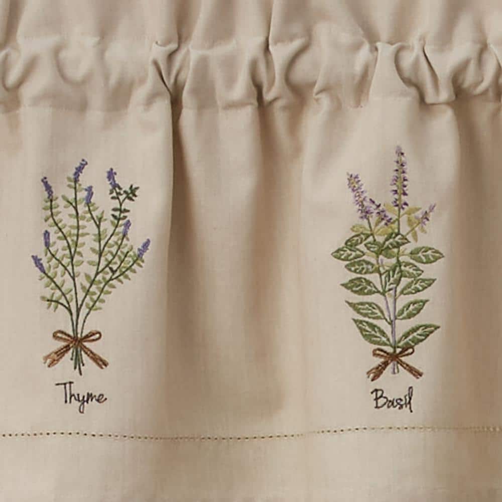 Beige Cotton Herb Embroidered Rod Pocket Valance