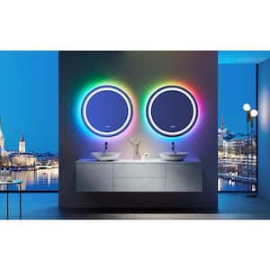 24 in. W x 24 in. H Round Frameless LED Front Lit, Backlit Anti-Fog Tempered Glass Wall Bathroom Vanity Mirror in RGB