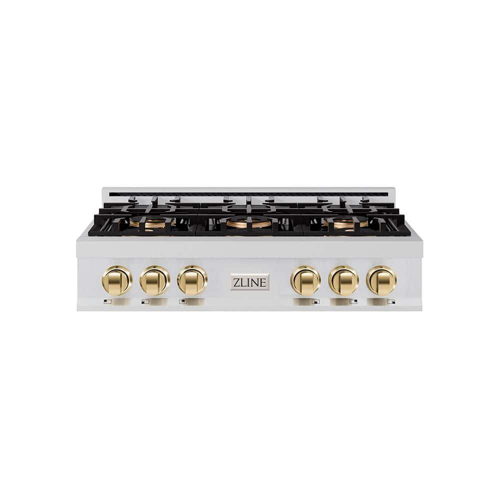 Autograph Edition 36 in. Classic Gas Rangetop with 6-Burner DuoPro Cooktop in Stainless Steel and Polished Gold Accents