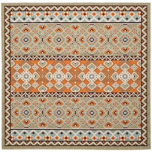 Veranda Green/Terracotta 7 ft. x 7 ft. Square Border Indoor/Outdoor Patio  Area Rug