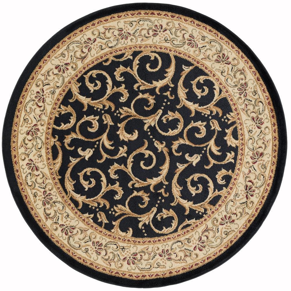 Tayse Rugs Elegance Oriental Black 6 ft. Round Indoor Area Rug 5403 Black 6' Round The Home Depot