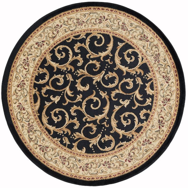 Tayse Rugs Elegance Oriental Black 6 Ft, Black And Gold Round Area Rugs