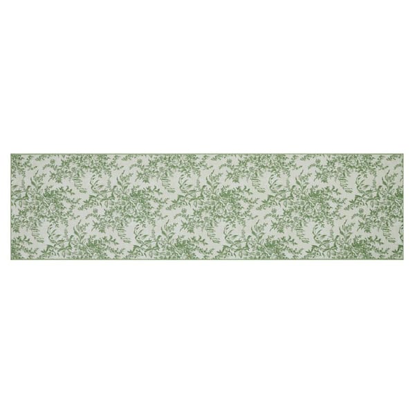 Bedford Floral Chenille Sage Ivory 2 ft. x 8 ft. Polyester Runner Rug