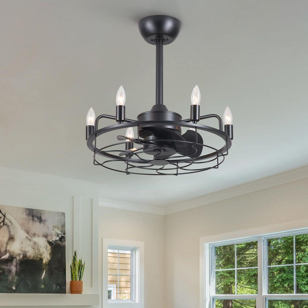Auroran 20 Inch Modern Metal Caged Matte Black Downrod Ceiling Fan with Remote and 6*E12 Light (Bulbs Not Included) price history on PriceWatchPro