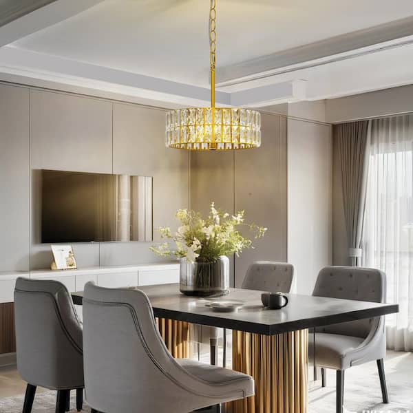 Emeritpro 3-Light Gold Drum Chandelier with Crystal Glass