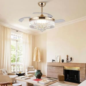 Surtime 48 in. Modern Indoor Downrod Mount Gold Crystal Ceiling