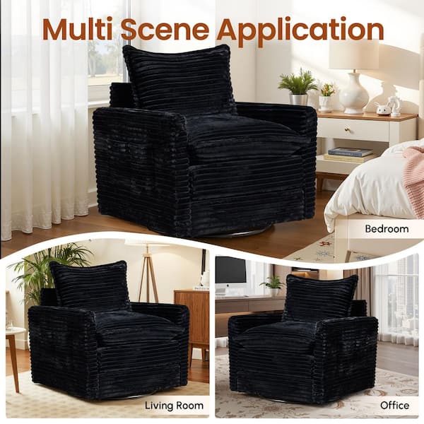 Allwex YOYO Black Plush Corduroy Swivel Accent Chair with 360