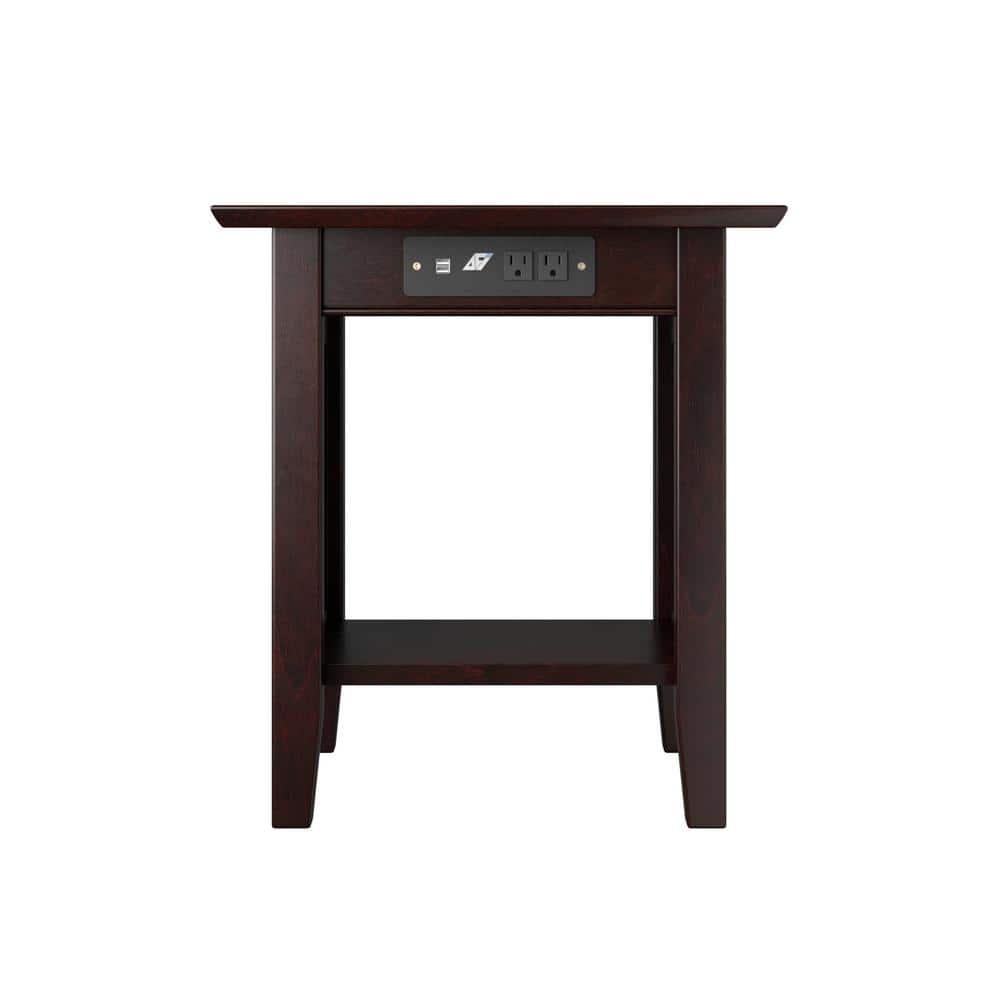 Eco-Friendly Hardwood Square End Table with Charging Station - Espresso