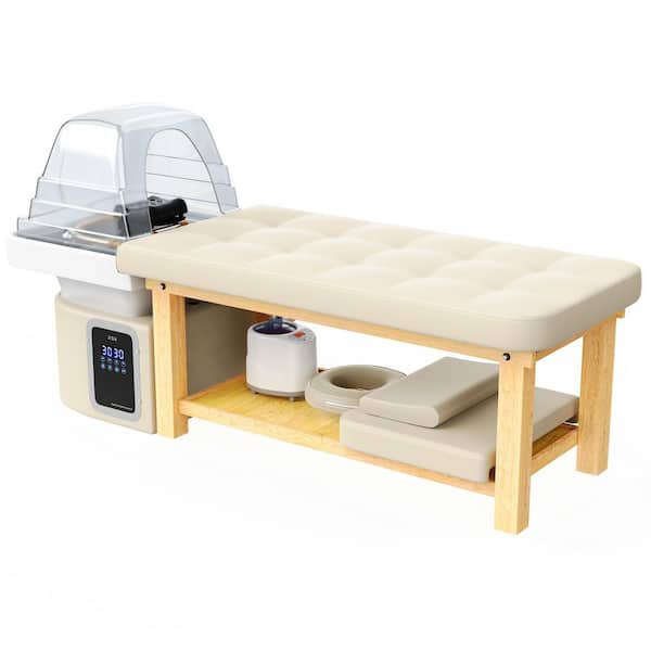 82 in. Beige PU Leather Stationary Head Spa Massage Table with Water Cycle and Steam-Wood Frame