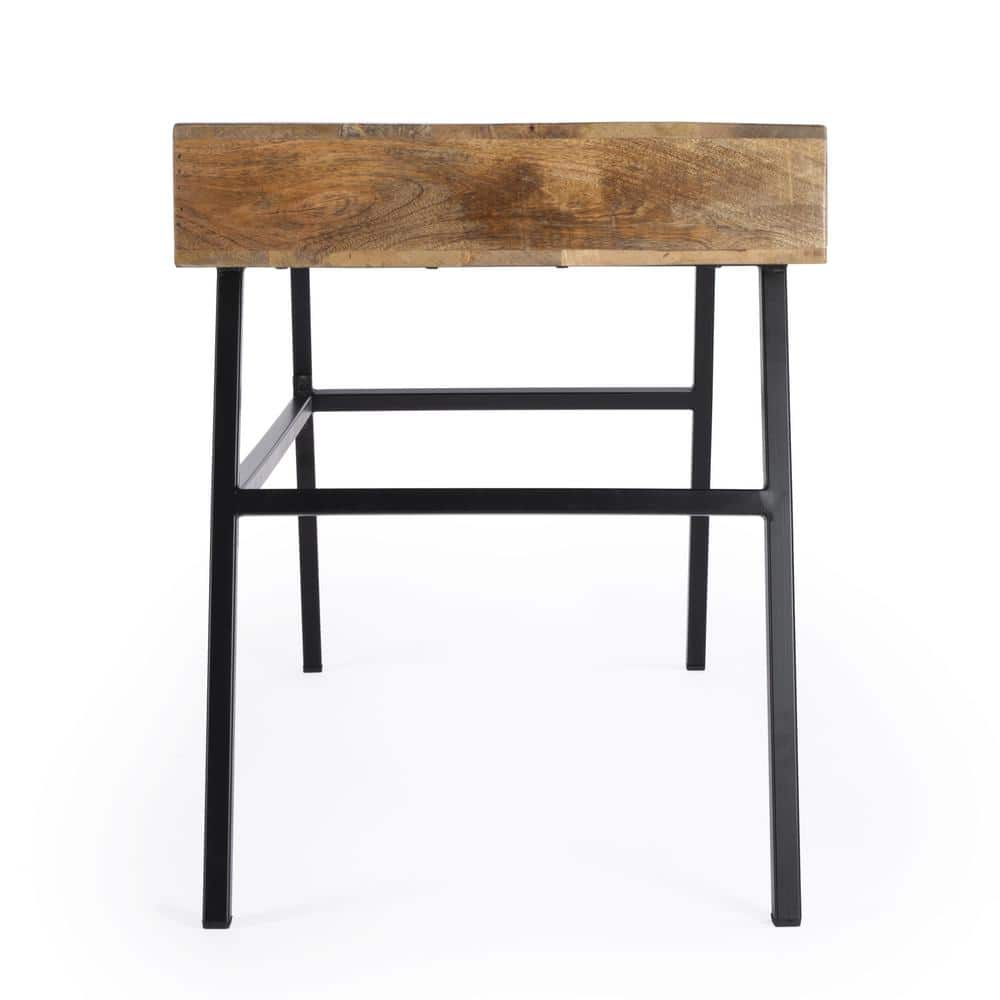 Modern Industrial Black Iron and Mango Wood Desk with Drawers