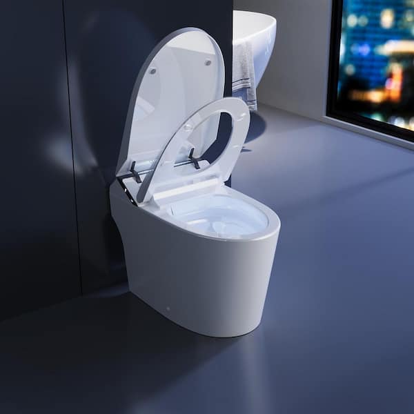 Elongated Electric 1.28 GPF Smart Toilet Bidet Seat for in White with Front/rear Wash, Foam Shield and Auto Flush